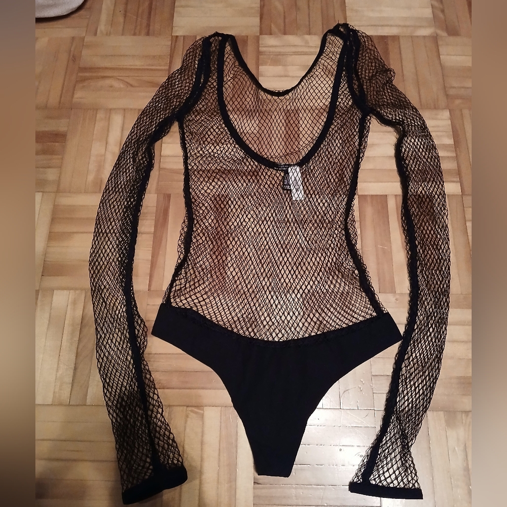 Victoria's Secret Black Sheer Net Bodysuit.Size S